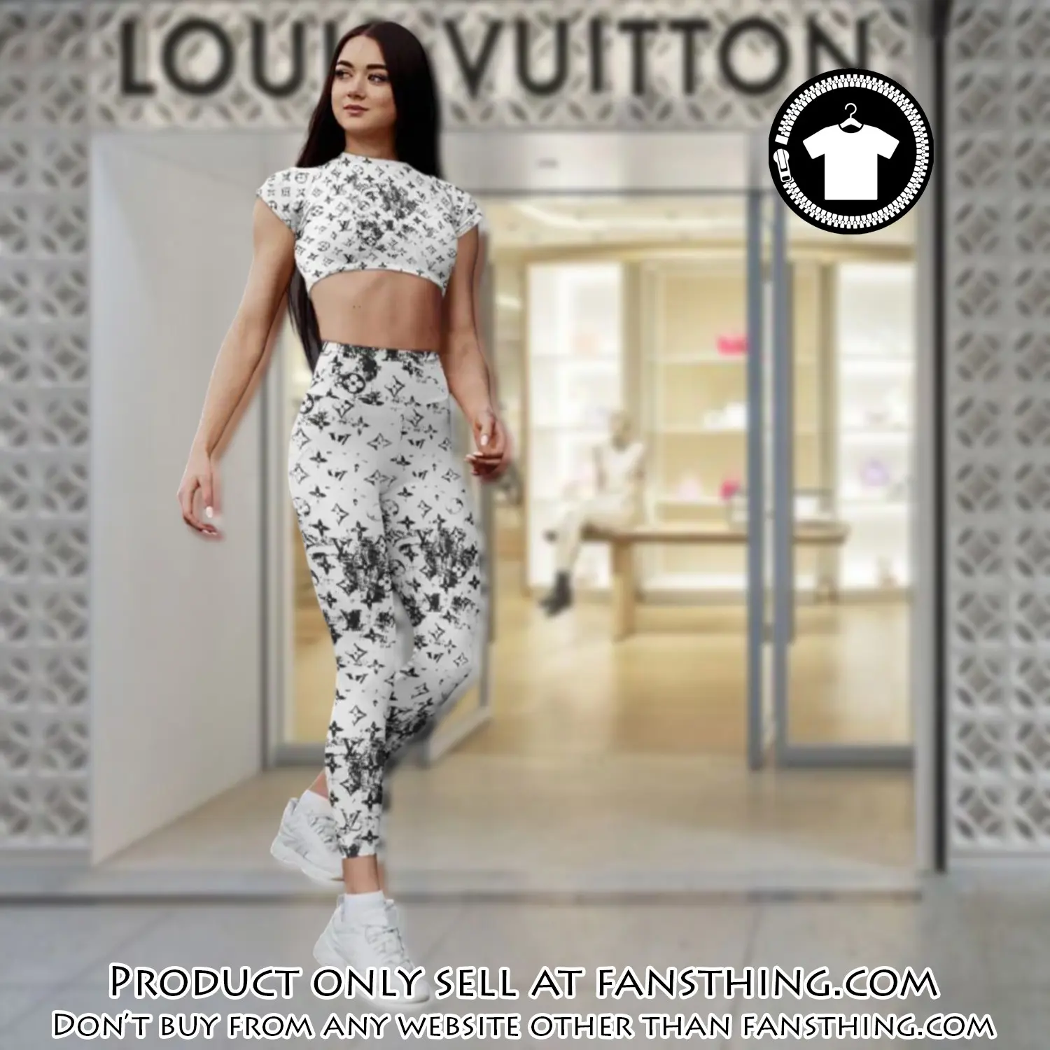 White louis vuitton luxury sportwear combo luxury brand crop top tshirt and legging for women ctl1045 fst0259994